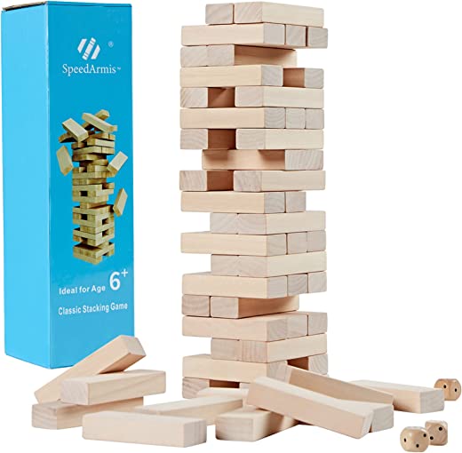 SpeedArmis Mini torre de caída, juego de madera apilable de 54 piezas para  niños y adolescentes, juego de mesa de madera de pino con 1 juego de  dados/marcador/bolsa de transporte - Regalos